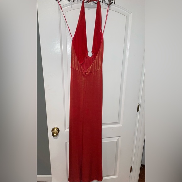 NIALI 🔥 Revolve Halter Gown in Orange shimmer Sz 2 - Picture 12 of 15